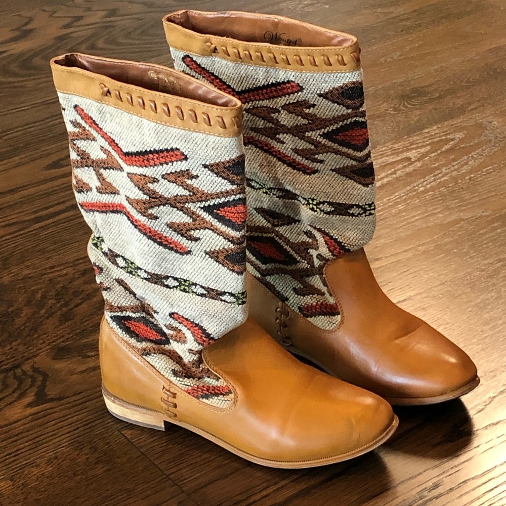 Tribal embroidered mid-calf boots